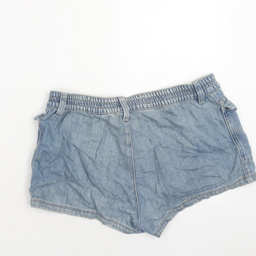 H&M Womens Blue Cotton Hot Pants Shorts Size 14 Regular Zip