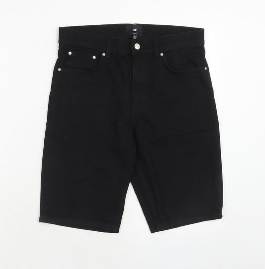 H&M Mens Black Cotton Chino Shorts Size 29 in Slim Zip