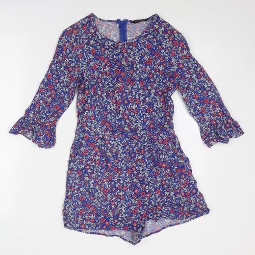 New Look Womens Blue Floral Viscose Playsuit One-Piece Size 8 Zip