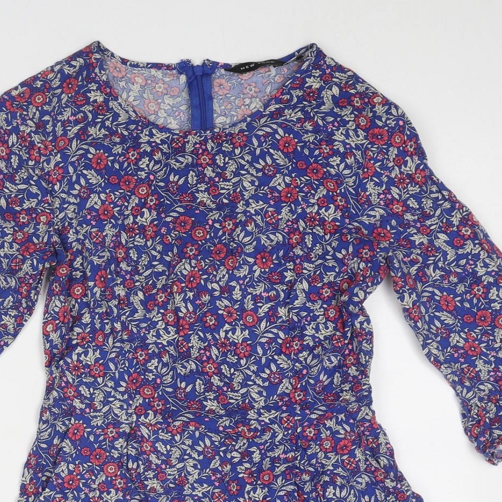 New Look Womens Blue Floral Viscose Playsuit One-Piece Size 8 Zip