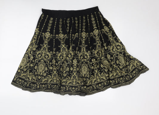 Editions Womens Black Geometric Cotton Swing Skirt Size 16 Zip