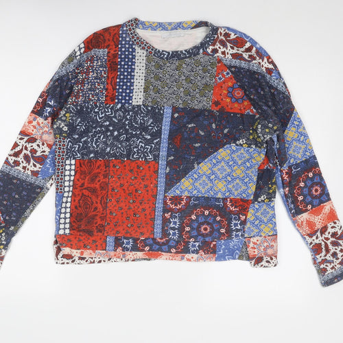 Zara Womens Multicoloured Geometric Cotton Basic T-Shirt Size S Round Neck