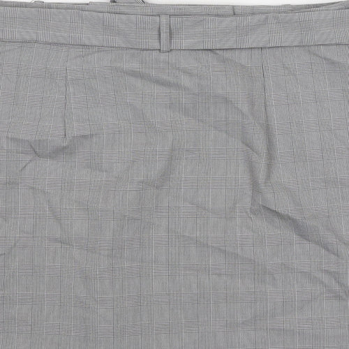 Zara Womens Grey Plaid Polyester A-Line Skirt Size L Button