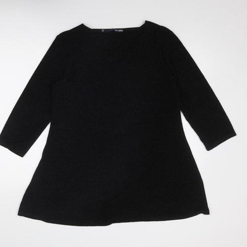 EWM Womens Black Polyester Tunic T-Shirt Size 12 Round Neck - Size 12-14
