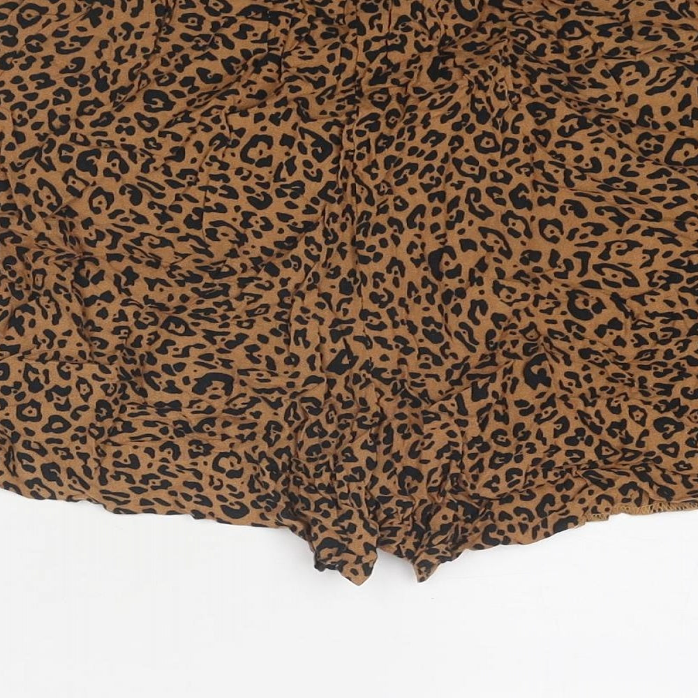 H&M Womens Brown Animal Print Viscose Basic Shorts Size 8 Regular Pull On - Leopard Print