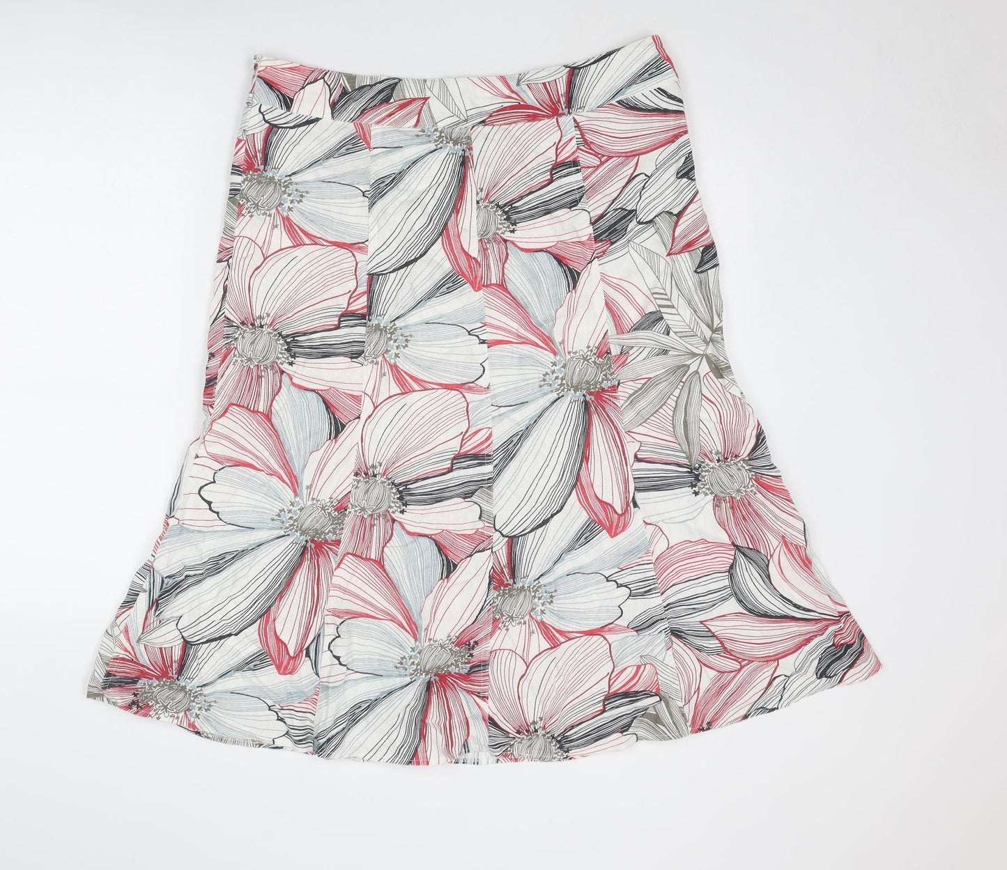 Per Se Womens Multicoloured Floral Linen Swing Skirt Size 14 Zip