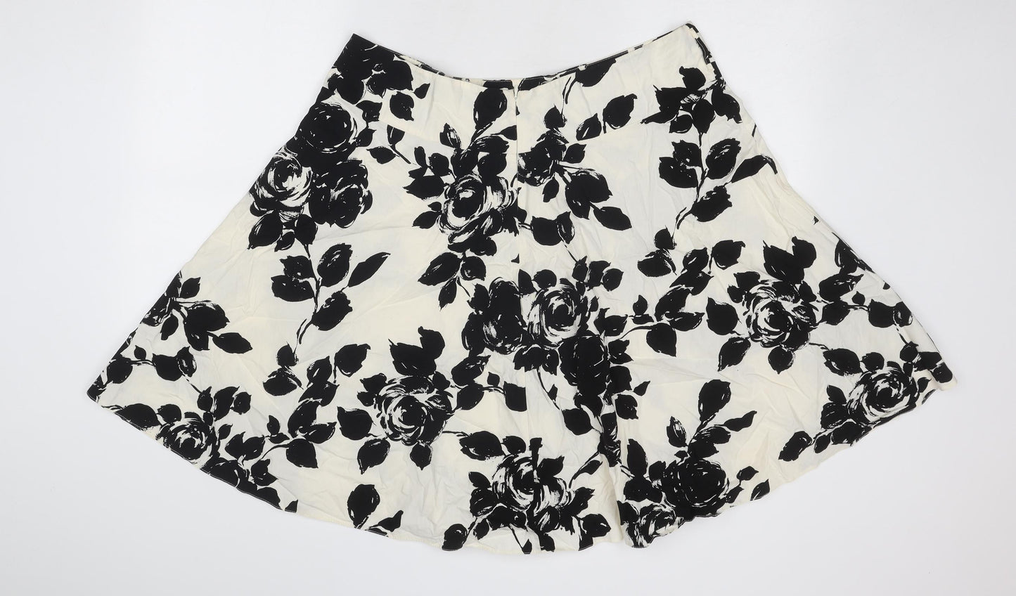 Dorothy Perkins Womens Ivory Floral Cotton Swing Skirt Size 18 Zip