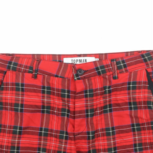 Topman Mens Red Plaid Polyester Chino Shorts Size 32 in Regular Zip