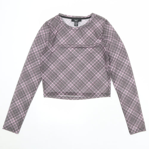 New Look Girls Grey Geometric Polyester Basic T-Shirt Size 12-13 Years Round Neck Pullover