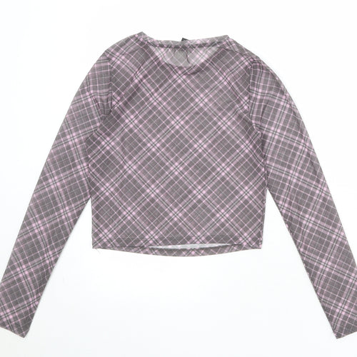 New Look Girls Grey Geometric Polyester Basic T-Shirt Size 12-13 Years Round Neck Pullover