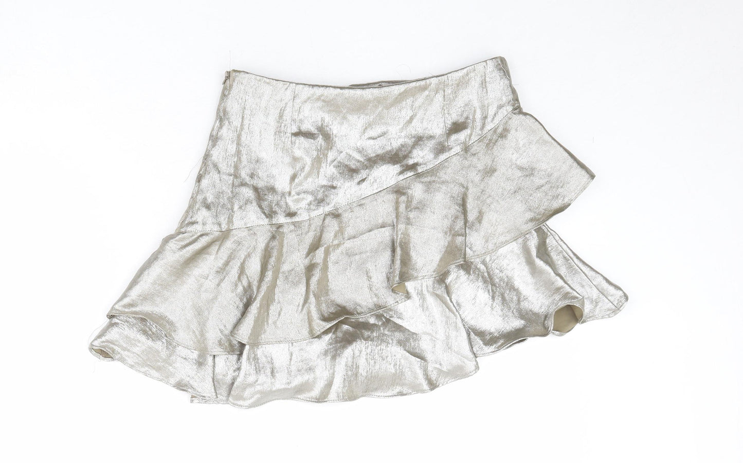 Zara Womens Silver Viscose Hot Pants Shorts Size M Regular Zip - Metallic Skort