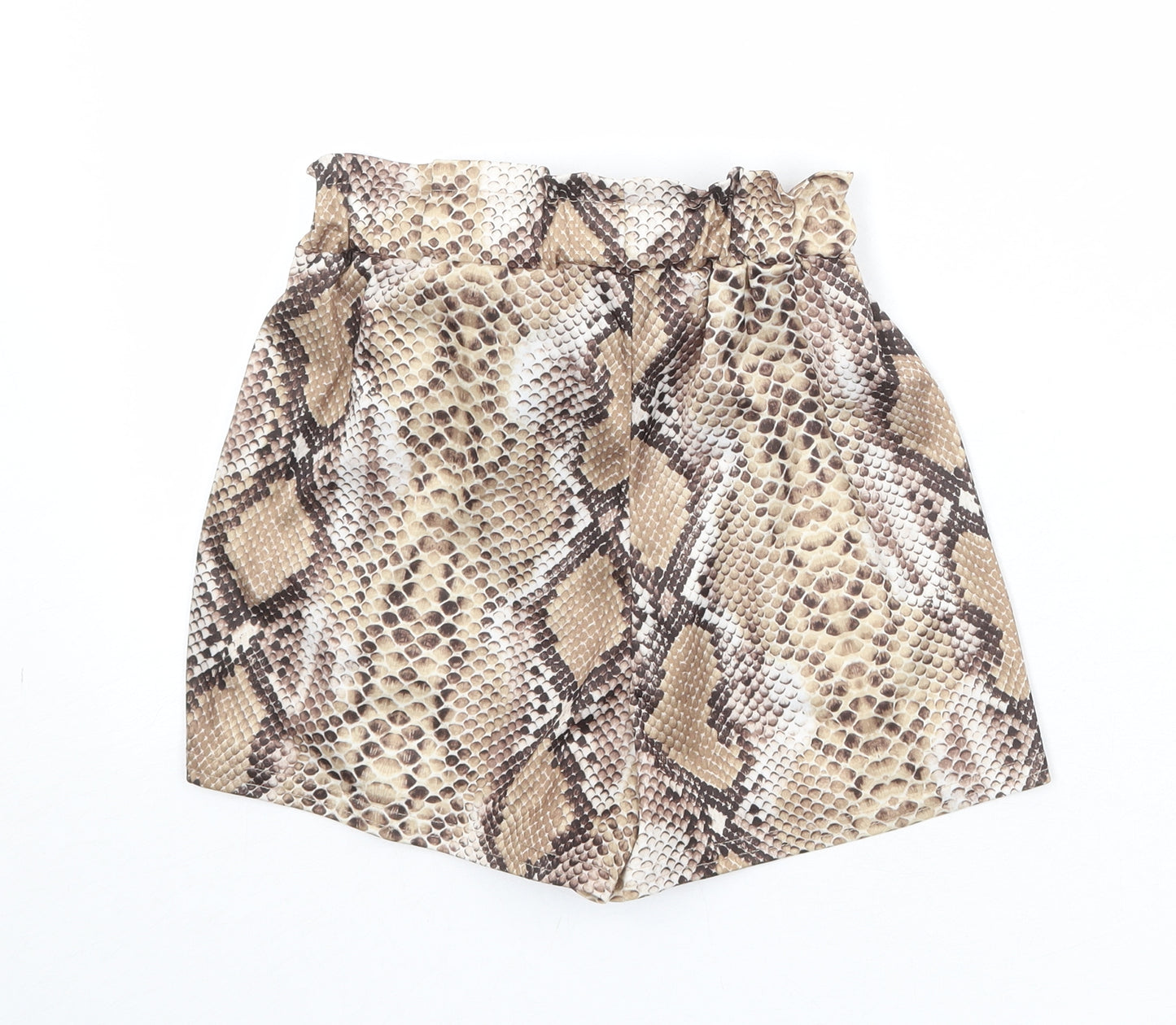 PRETTYLITTLETHING Womens Brown Animal Print Polyester Basic Shorts Size 6 Regular Pull On - Snake Print