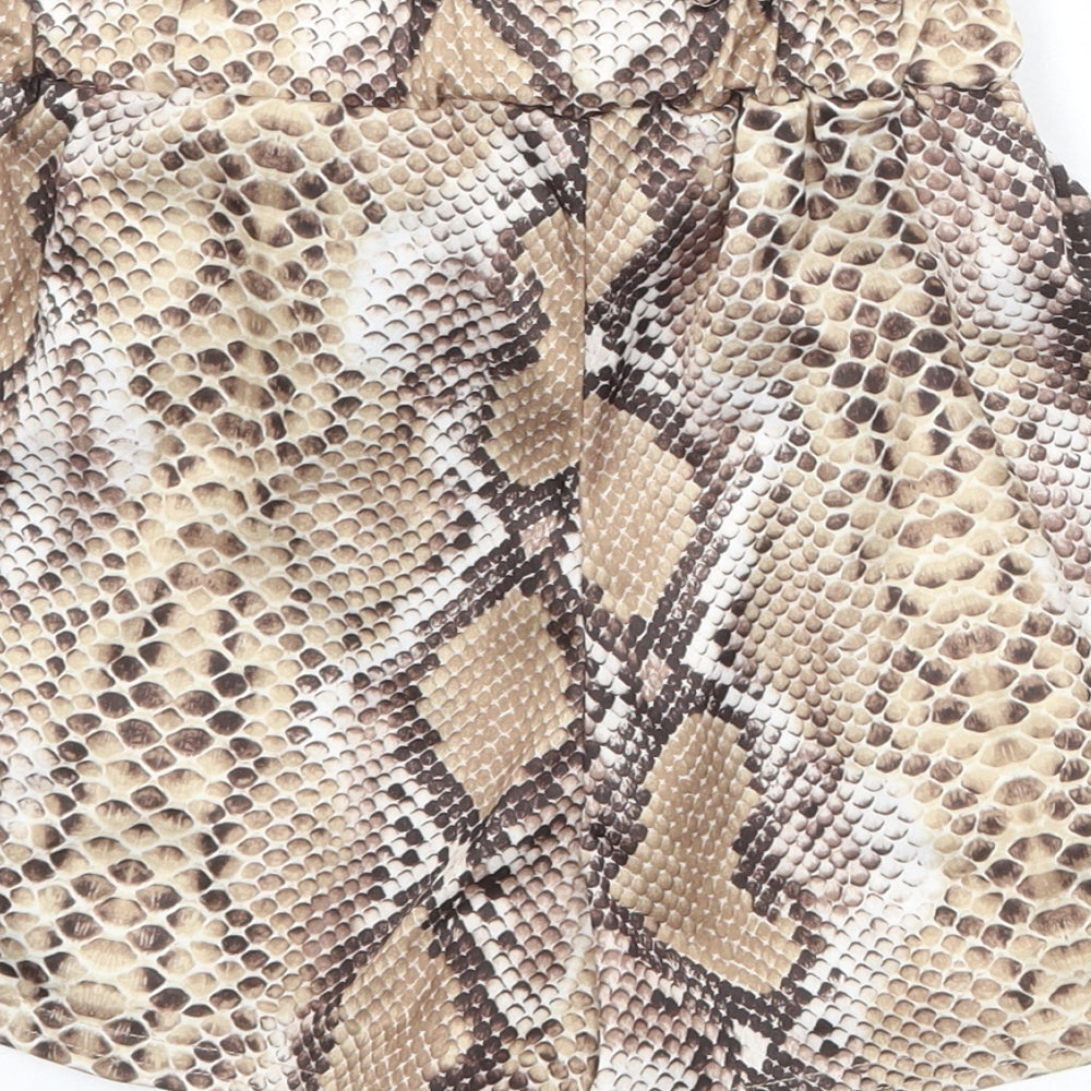 PRETTYLITTLETHING Womens Brown Animal Print Polyester Basic Shorts Size 6 Regular Pull On - Snake Print