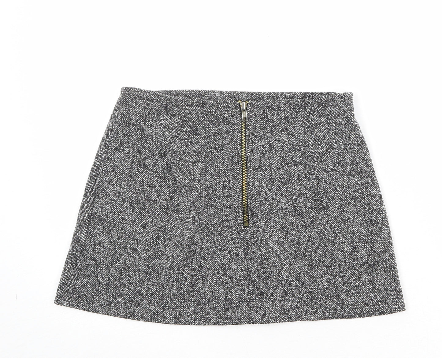Topshop Womens Grey Cotton A-Line Skirt Size 10 Zip