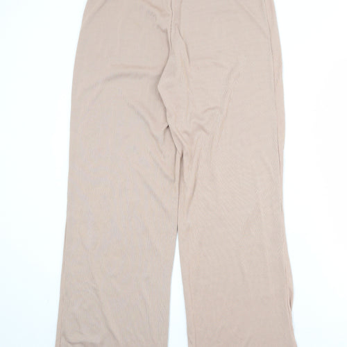 Boohoo Womens Beige Polyester Jogger Trousers Size 14 Regular - Ribbed