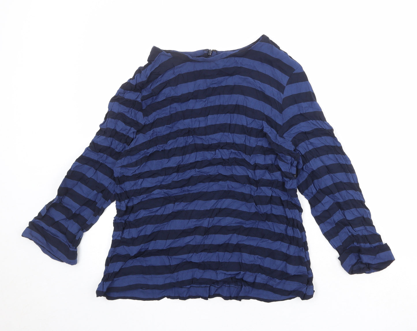John Lewis Womens Blue Striped Viscose Basic Blouse Size 14 Boat Neck