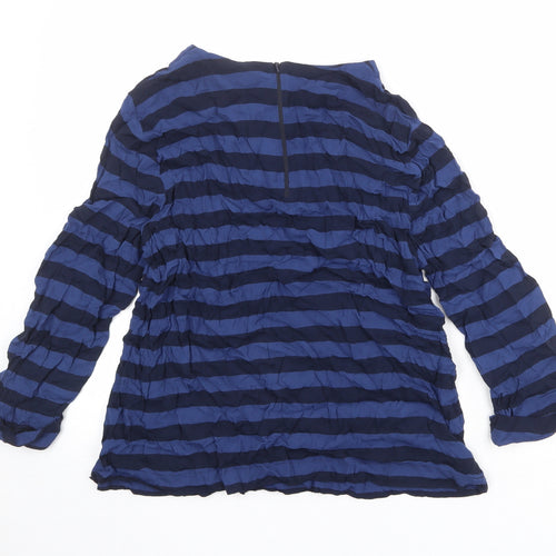 John Lewis Womens Blue Striped Viscose Basic Blouse Size 14 Boat Neck