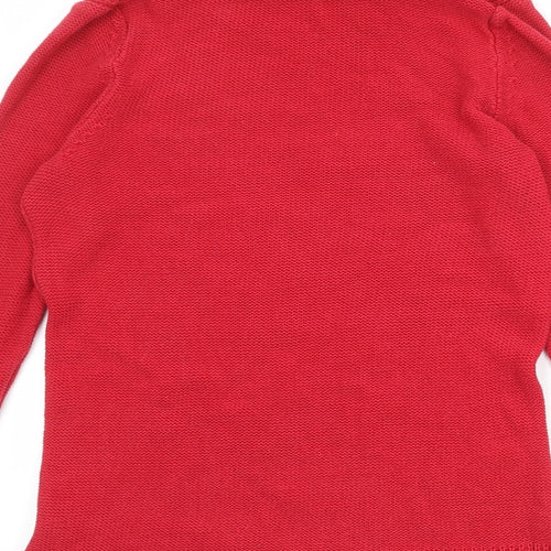 DASH Womens Red Roll Neck Geometric Cotton Pullover Jumper Size 12