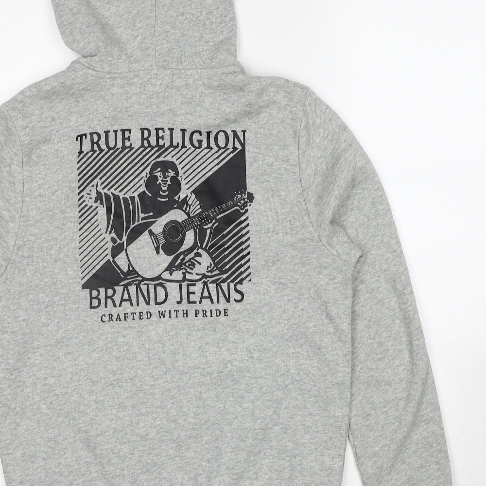 True Religion Womens Grey Cotton Full Zip Hoodie Size S Zip