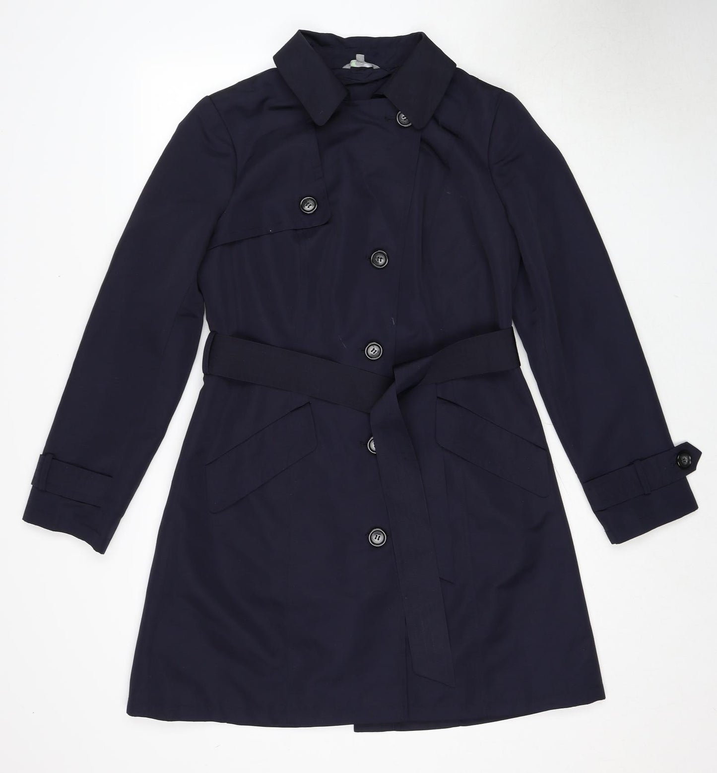 Marks and Spencer Womens Blue Polyester Trench Coat Coat Size 10 Button - Belted