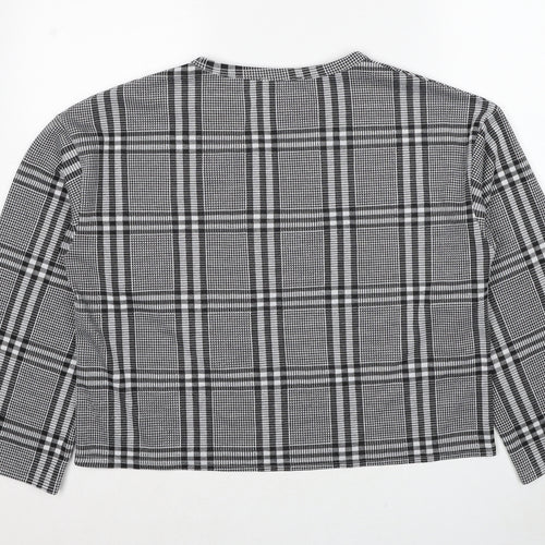 Innocence Womens Black Plaid Polyester Basic T-Shirt Size 14 Round Neck
