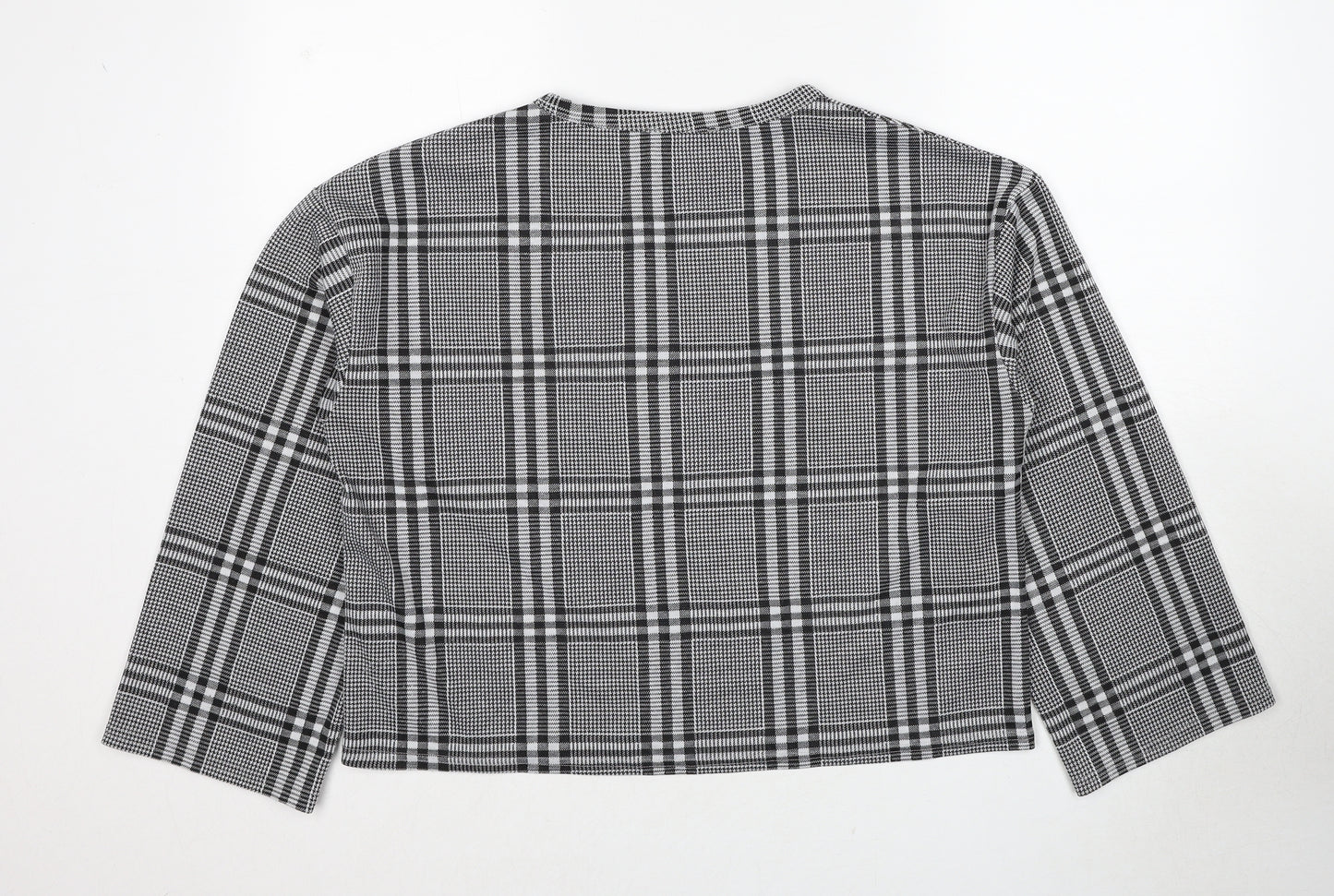 Innocence Womens Black Plaid Polyester Basic T-Shirt Size 14 Round Neck
