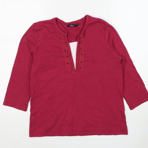 DASH Womens Red Cotton Basic T-Shirt Size 14 V-Neck