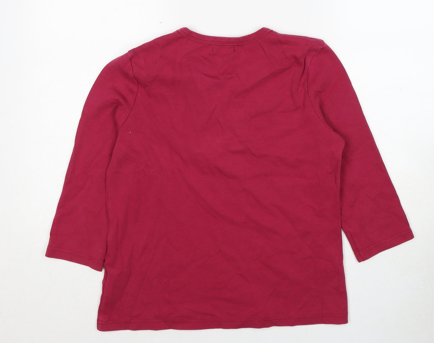 DASH Womens Red Cotton Basic T-Shirt Size 14 V-Neck