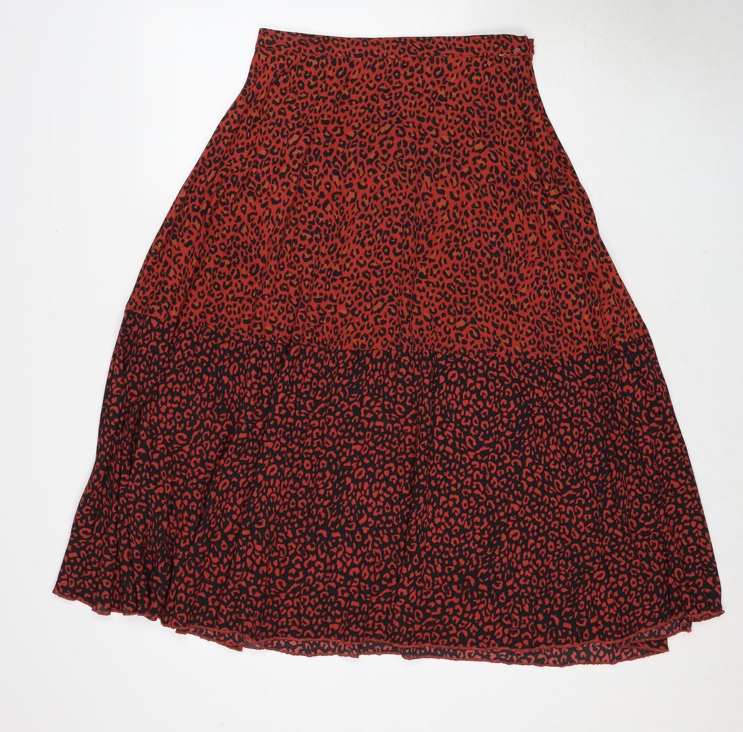 Stradivarius Womens Red Animal Print Polyester Swing Skirt Size S Zip - Leopard Pattern