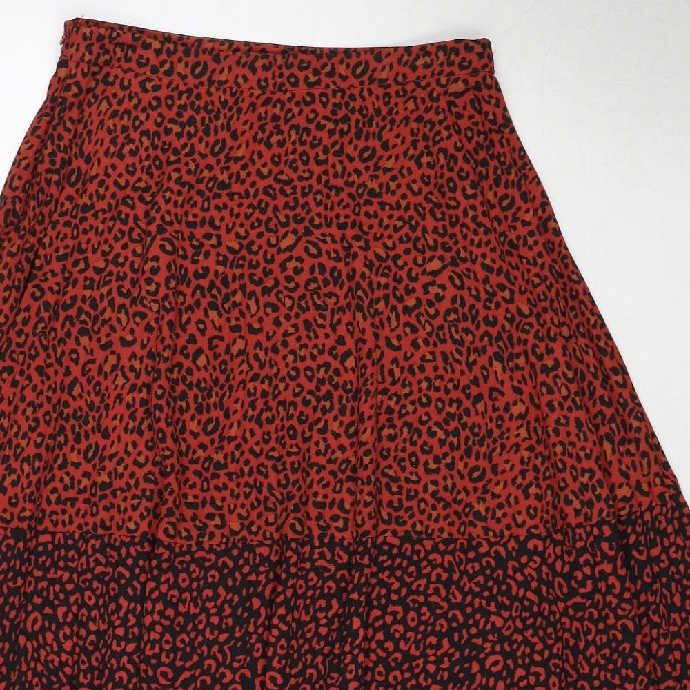 Stradivarius Womens Red Animal Print Polyester Swing Skirt Size S Zip - Leopard Pattern