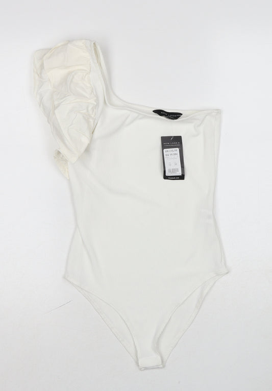 New Look Womens White Polyester Bodysuit One-Piece Size 10 Snap