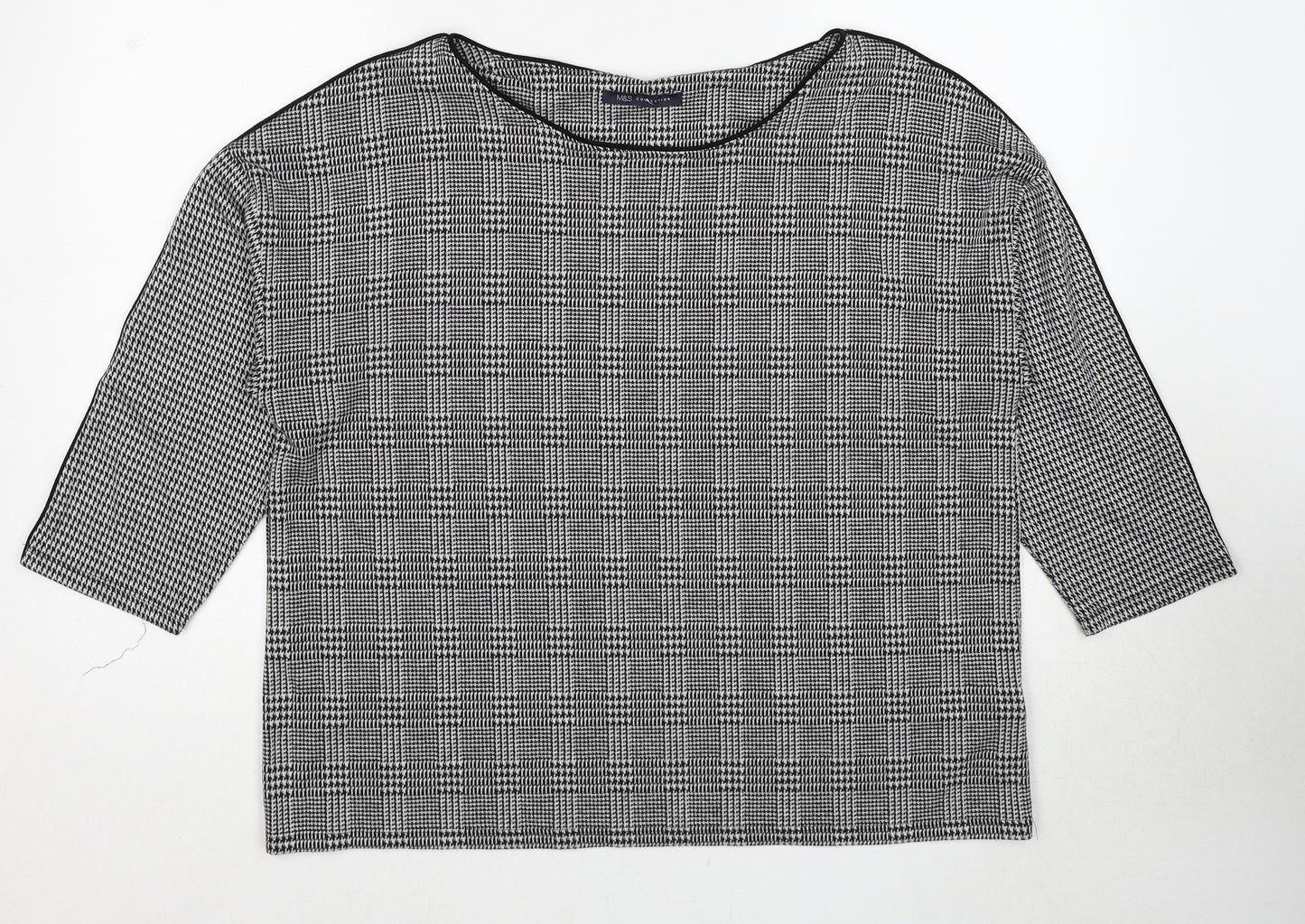 Marks and Spencer Womens Black Geometric Polyester Basic T-Shirt Size 18 Round Neck