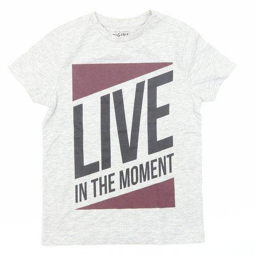 Marks and Spencer Boys Grey Cotton Basic T-Shirt Size 7-8 Years Round Neck Pullover - Live in The Moment
