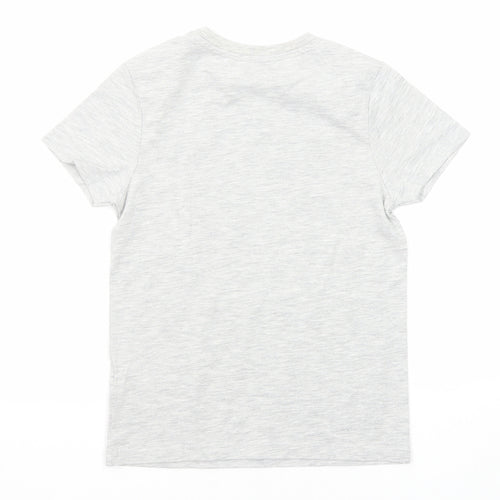Marks and Spencer Boys Grey Cotton Basic T-Shirt Size 7-8 Years Round Neck Pullover - Live in The Moment
