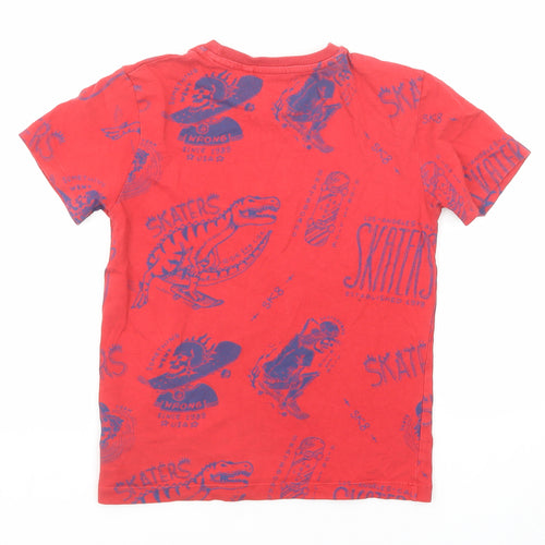 NEXT Boys Red Geometric Cotton Basic T-Shirt Size 7 Years Round Neck Pullover - Skull Print