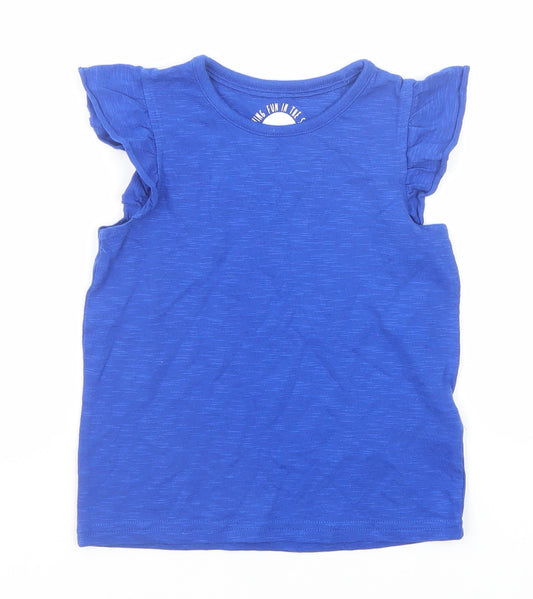 Marks and Spencer Girls Blue Cotton Basic Tank Size 3-4 Years Round Neck Pullover