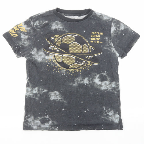 NEXT Boys Grey Geometric Cotton Basic T-Shirt Size 10 Years Round Neck Pullover - Football