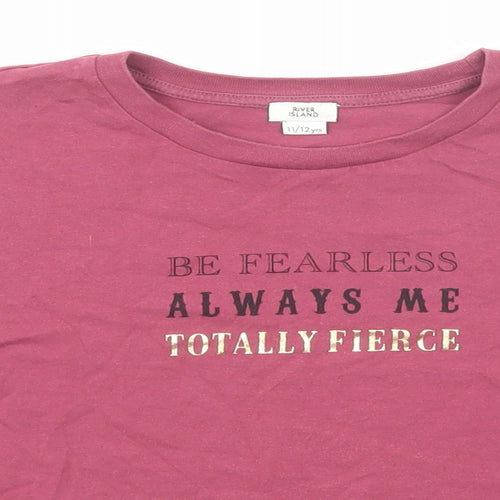 River Island Girls Purple Cotton Basic T-Shirt Size 11-12 Years Round Neck Pullover - Be Fearless Always Me Totally Fierce