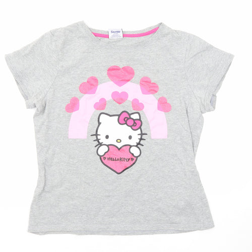 Hello Kitty Girls Grey Cotton Basic T-Shirt Size 16 Years Round Neck Pullover - Hello Kitty