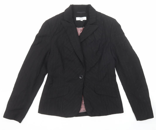 NEXT Womens Black Striped Polyester Jacket Suit Jacket Size 10