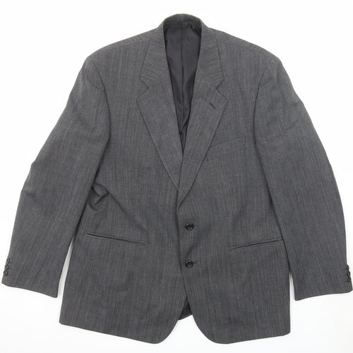 Pinstripe Mens Grey Polyester Jacket Suit Jacket Size 44 Regular