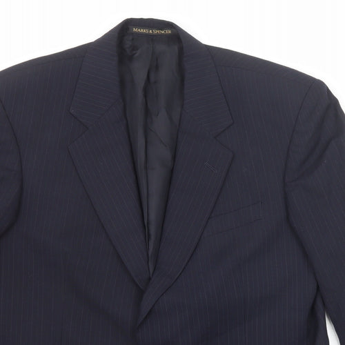 Marks and Spencer Mens Blue Striped Wool Jacket Suit Jacket Size 42 Regular