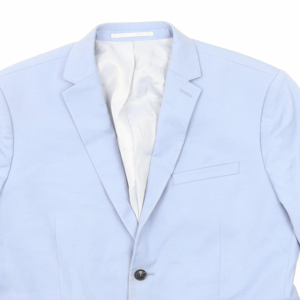 Topman Mens Blue Polyester Jacket Suit Jacket Size 44 Regular