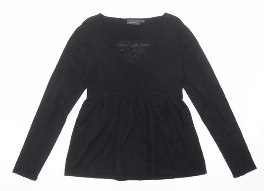 Kiabi Womens Black V-Neck Viscose Pullover Jumper Size 14 - Size 14-16