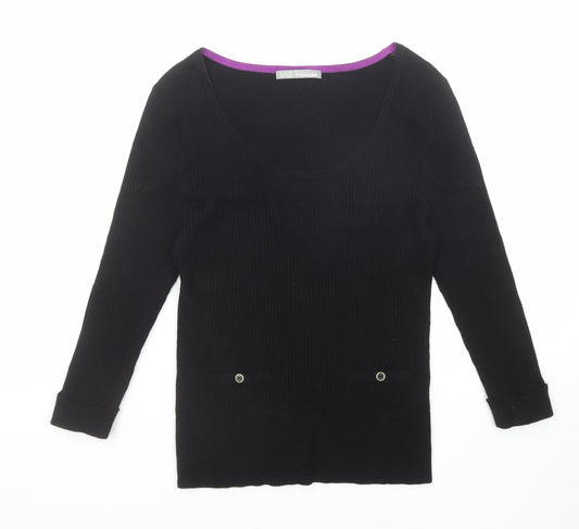 Marks and Spencer Womens Black Scoop Neck Viscose Pullover Jumper Size 14
