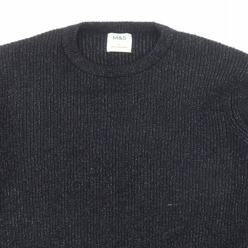 Marks and Spencer Mens Black Round Neck Acrylic Pullover Jumper Size L Long Sleeve