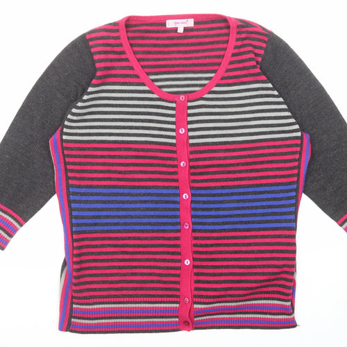 Per Una Womens Multicoloured Scoop Neck Striped Acrylic Cardigan Jumper Size 16