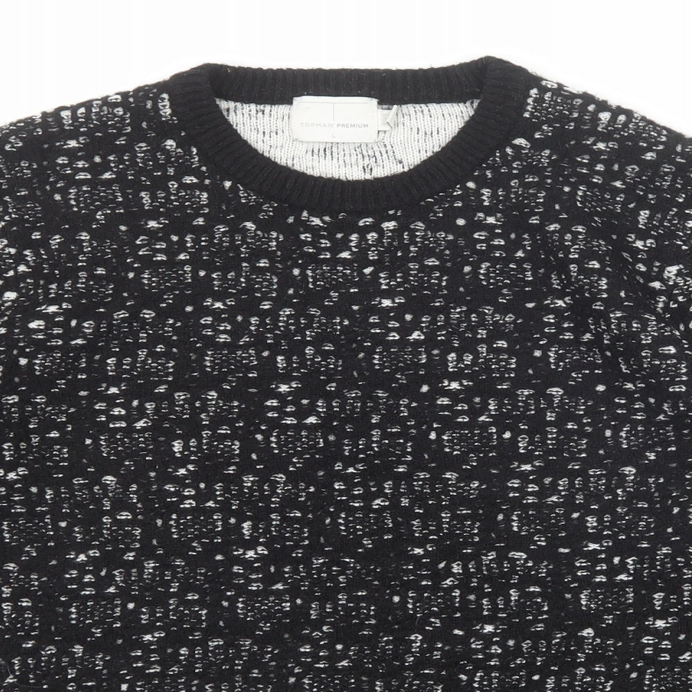 Topman Mens Black Round Neck Acrylic Pullover Jumper Size L Long Sleeve