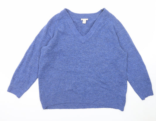 H&M Womens Blue V-Neck Acrylic Pullover Jumper Size M