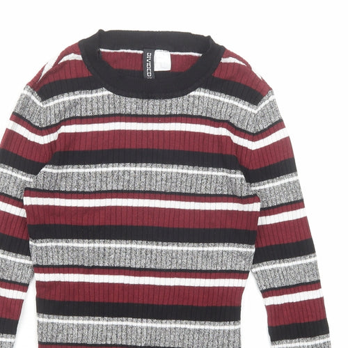 Divided by H&M Womens Multicoloured Round Neck Striped Viscose Pullover Jumper Size XS